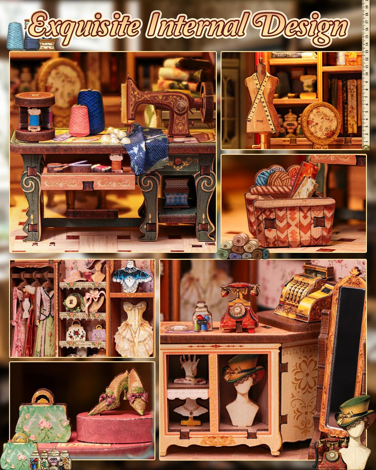 CUTEBEE Europejski sklep krawiecki w stylu retro, drewniany kącik na książki, zestaw do samodzielnego wykonania, miniaturowy dom, puzzle, model 3D, zestaw do budowania dla dorosłych, rękodzieło