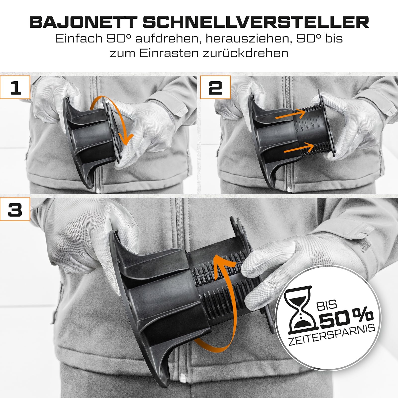 10x LANGFIT® Stelzlager "XL" für Terrassenplatten – Mit Auto-Nivellierung 0-7% – Bis 50% schneller montiert – Mit Maßskala – Stufenlos höhenverstellbar von 83-203mm / Fugenkreuz 3mm – Made in Germany