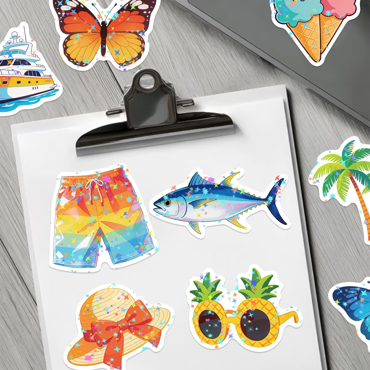 100 adesivi estivi per bambini, in vinile, motivo spiaggia hawaiana, impermeabili, per bottiglie d'acqua, laptop, telefono, skateboard, tablet, graziosi adesivi tropicali per adolescenti e ragazze