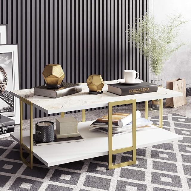 Decorotika Polka 90 cm Wide Natural Marble Pattern Coffee Table - Limited Edition