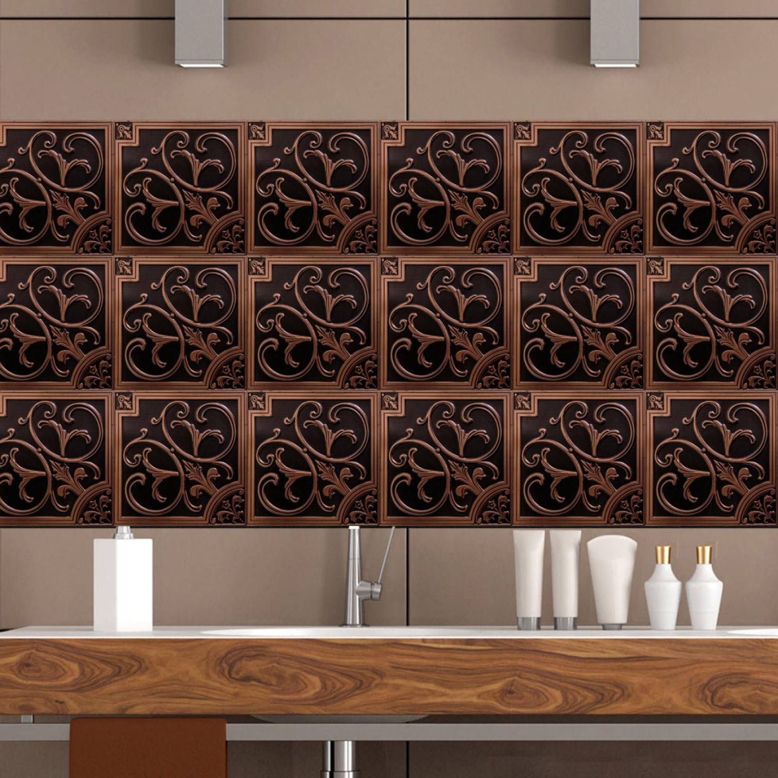 Piastrelle Adesive Cucina Modello Colorato Bronzo Pavimento pvc Adesivo Mobili Decorazioni Piastrelle Adesive Bagno Impermeabile Resistenza all'olio Mattonelle Adesive