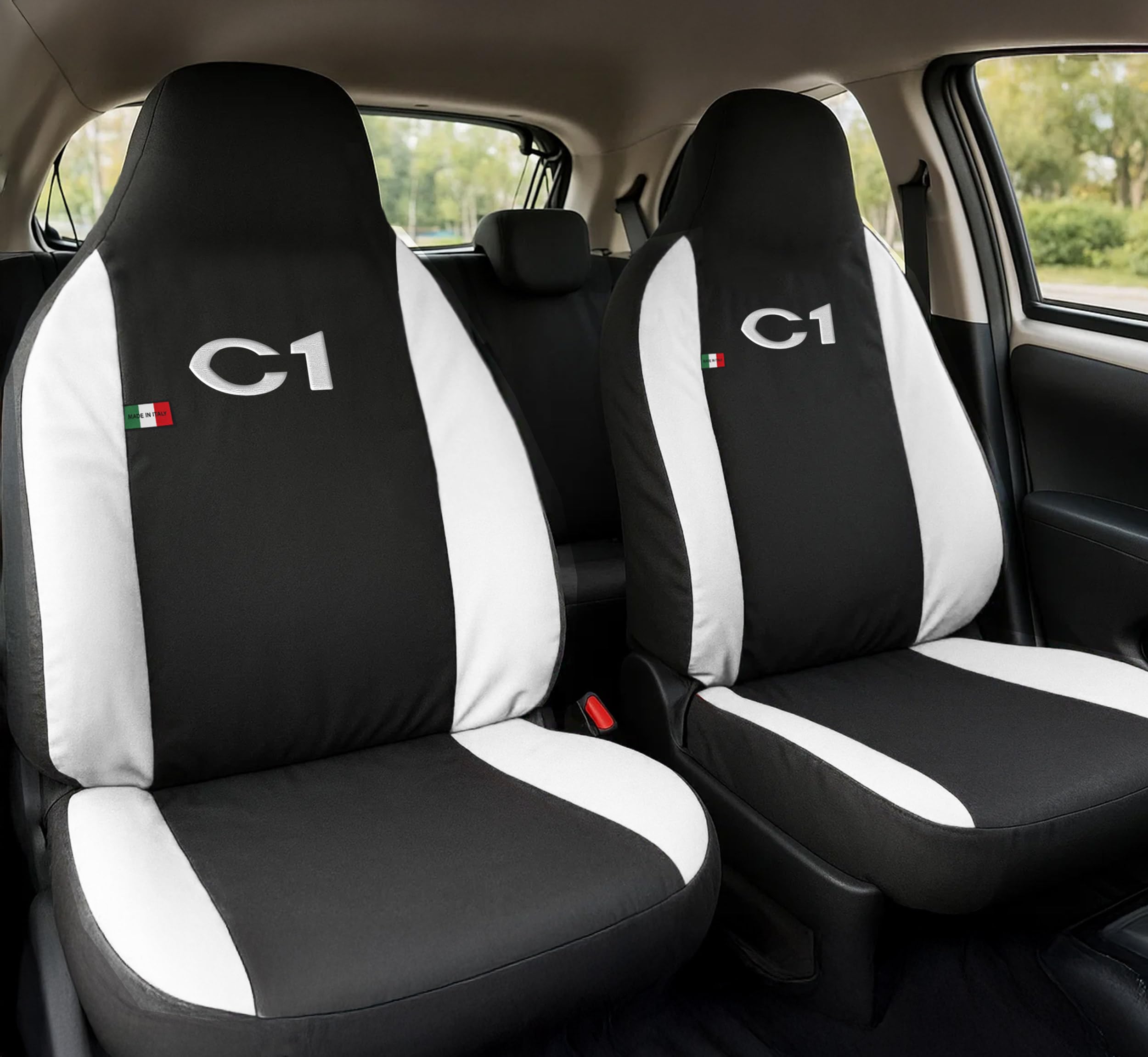 Auto Accessori Lupex - Housses pour siège de Voiture, compatibles Housses de siège de Voiture pour C1, Noir Blanc, Made in Italy, Avant et arrière, Tissu Polyester, Housses intérieures de Voiture