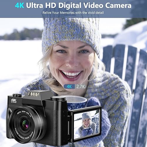 Miniatura 2 de Cámara digital 4K Point and Shoot para niños, enfoque automático, cámara de vlogging de 56 MP para YouTube Cámara de zoom digital 16X con pantalla