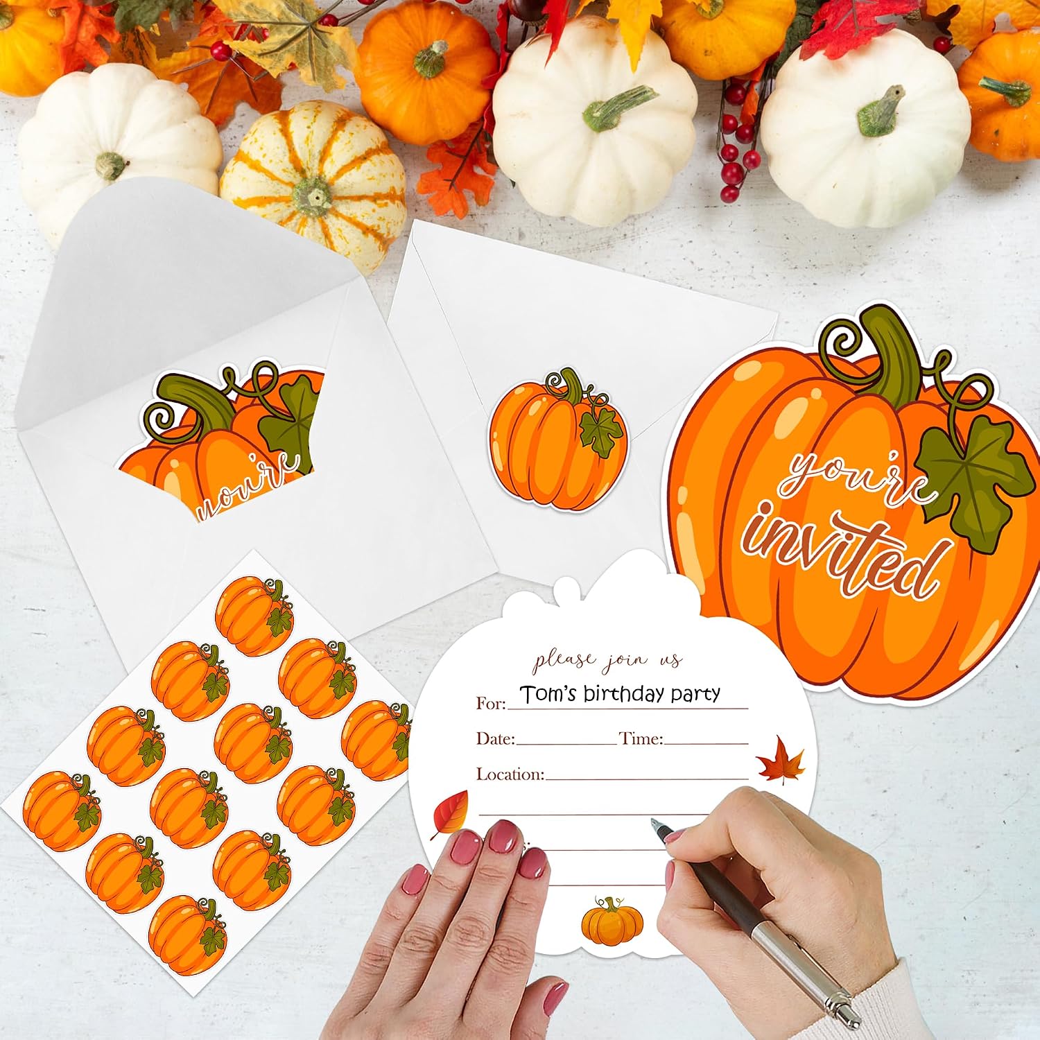 30 Pack Fall Thanksgiving Party Invitations Cards with Envelopes & Stickers, Fall Autumn Thanksgiving Maple Pumpkin Dinner Party Invite Cards for Wedding Birthday Baby Shower Party