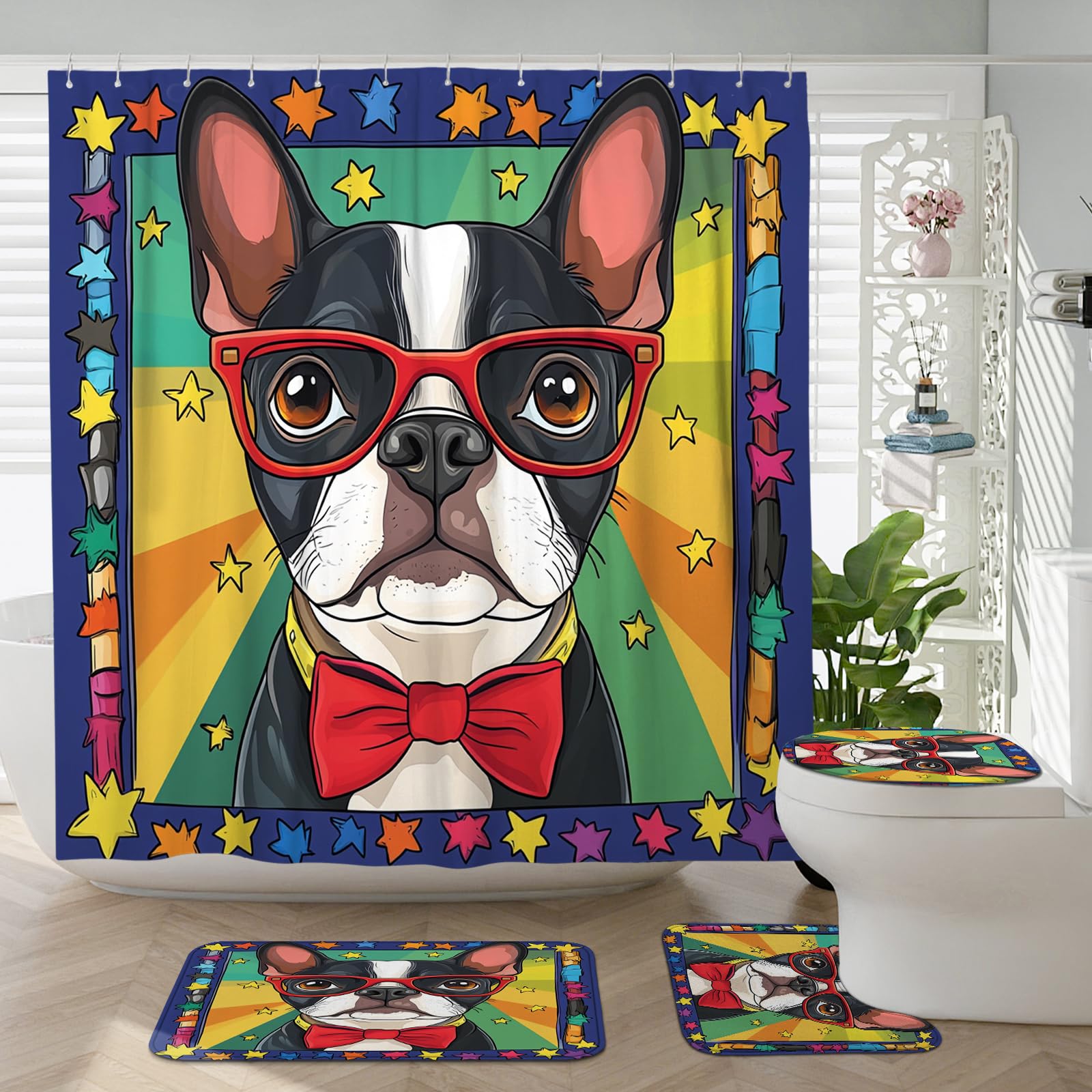 Rideau de douche Boston Terrier pour une décoration de bain amusante à la rentrée