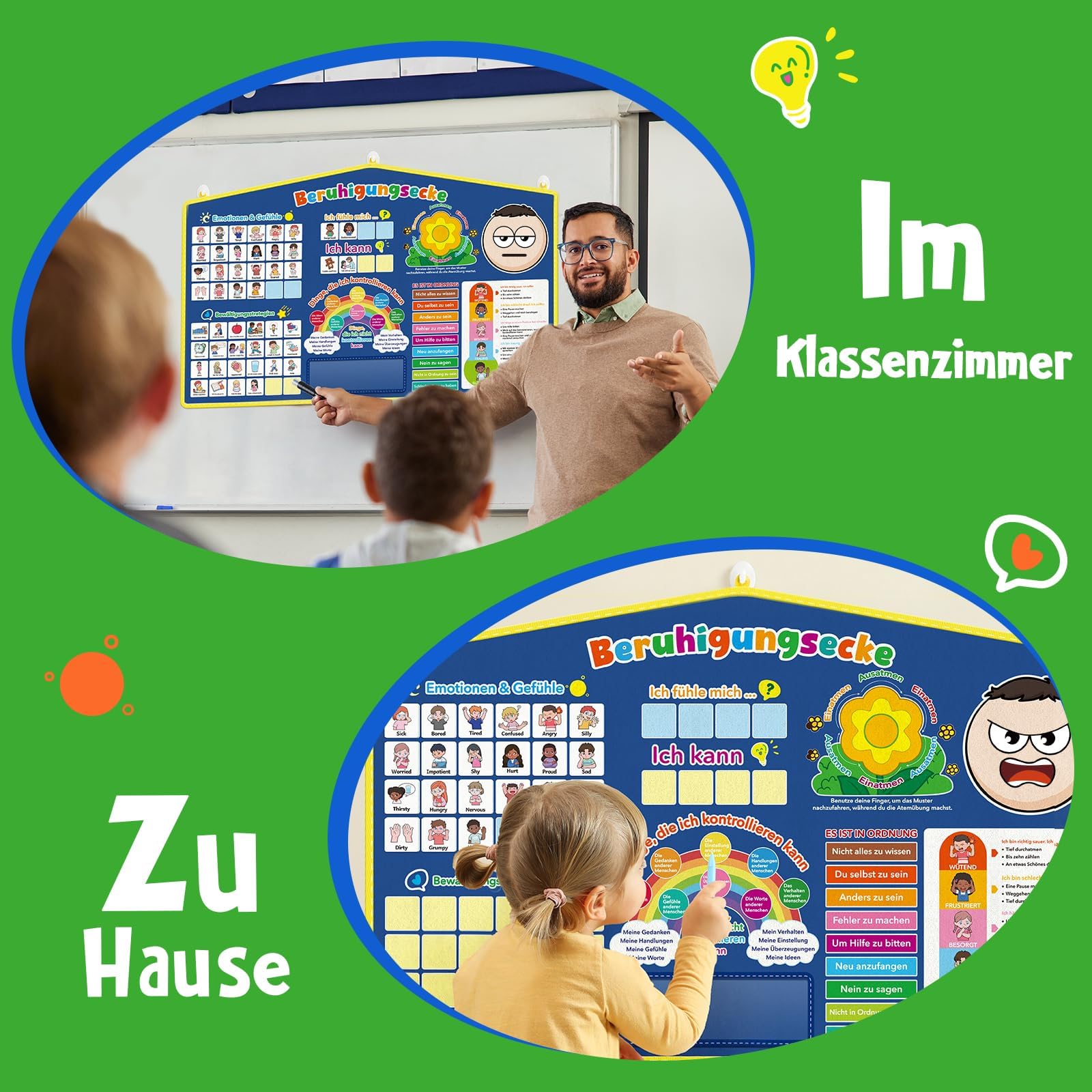 Broytain Lernposter Emotionen für Kinder, Gefühlstafel für die Ruhe-Ecke und das Klassenzimmer, Soziales und emotionales Lernen, ADHS & Autismus Hilfsmaterialien für Lehrer