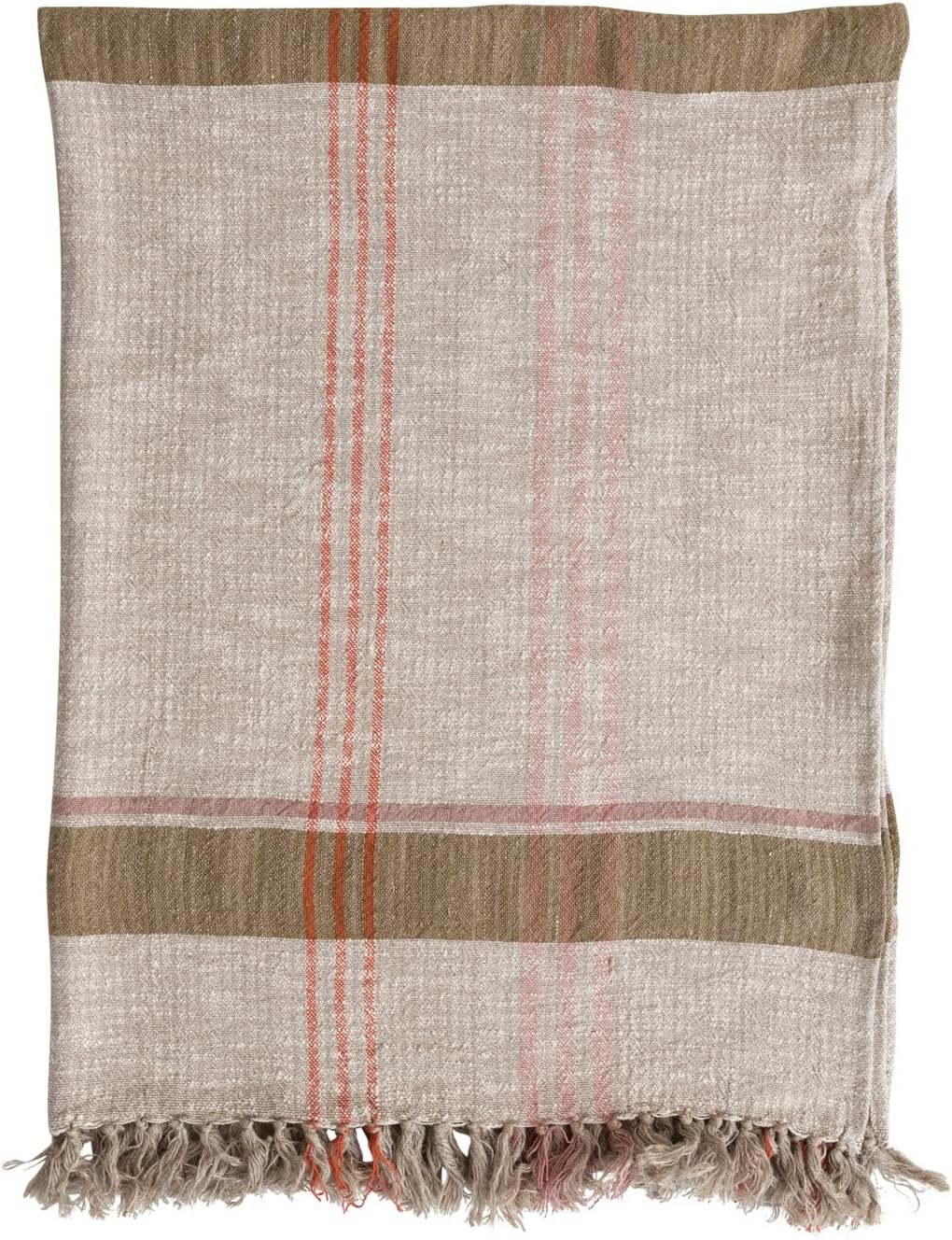 Creative CoOp Woven Cotton and Linen Plaid Fringe Blanket
