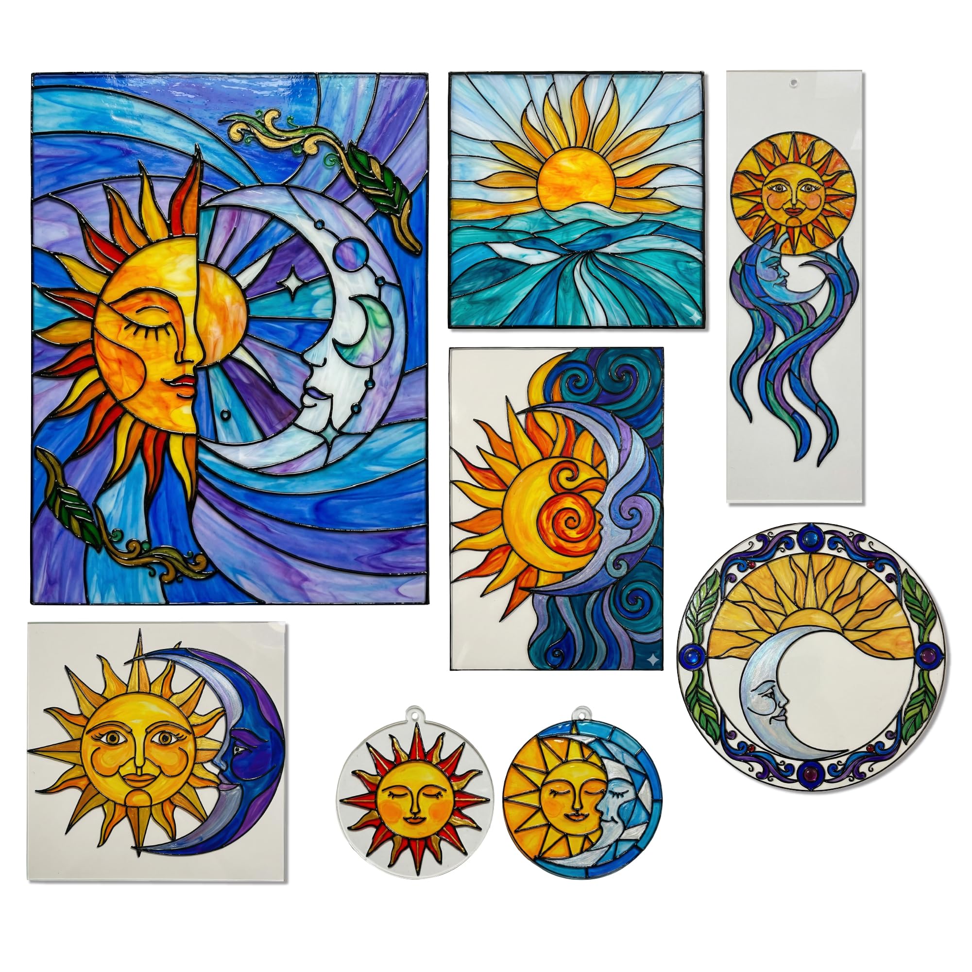 The Crafthives Sun & Moon Glass Painting Kit | Boho Suncatcher DIY Stained Glass Art Set with Acrylic Frames, Colours, Brushes & Outliner | Creative Glass Painting Craft Kit for Kids Beginners Adults-image-15