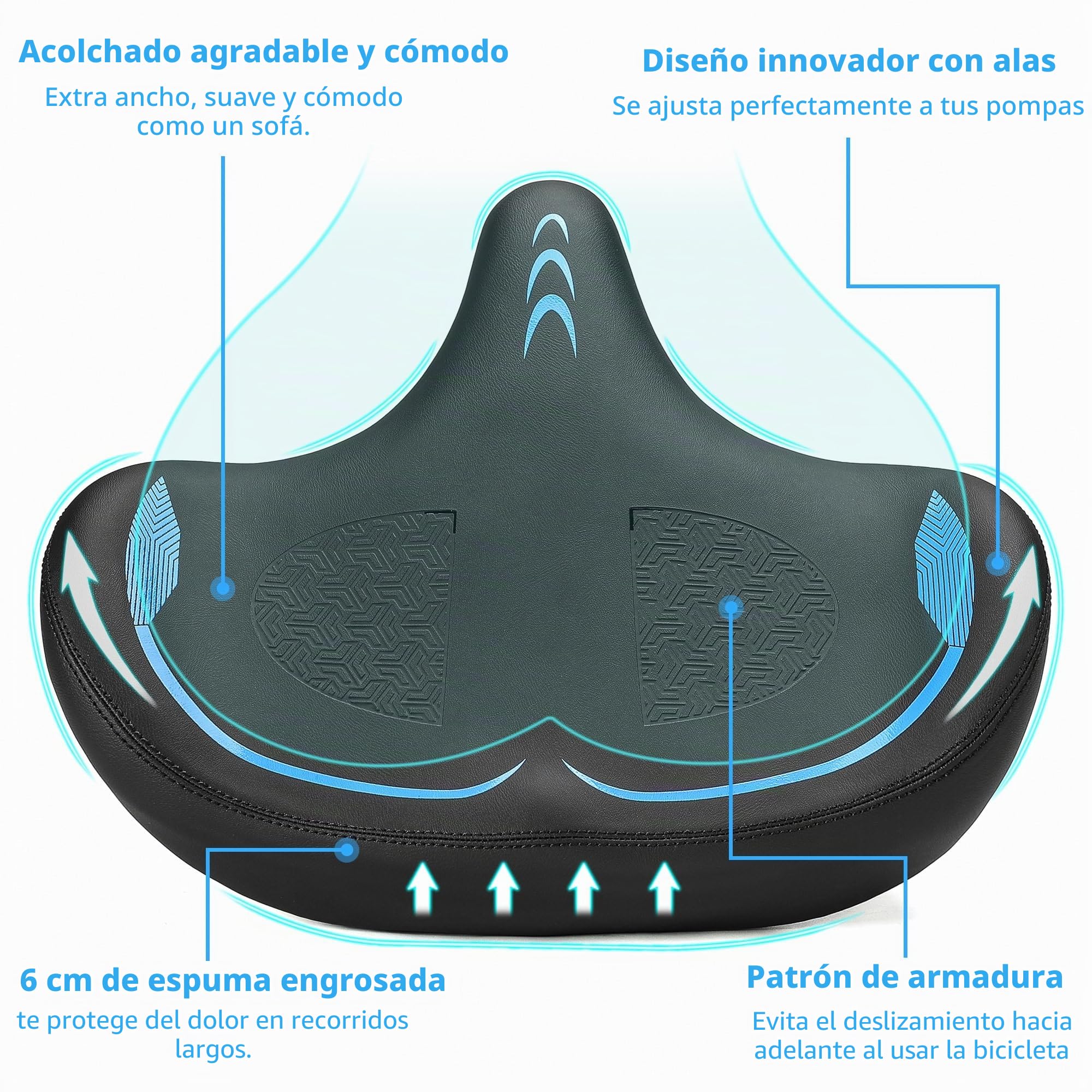 CDYWD Sillin Bicicleta Muy Comodo Hombres y Mujeres, Asiento Bicicleta Extra Ancho, Acolchado Ergonómico en Forma de ala, Sillín Bicicleta para MTB, Ebike, City Bike, Bicicleta Estática