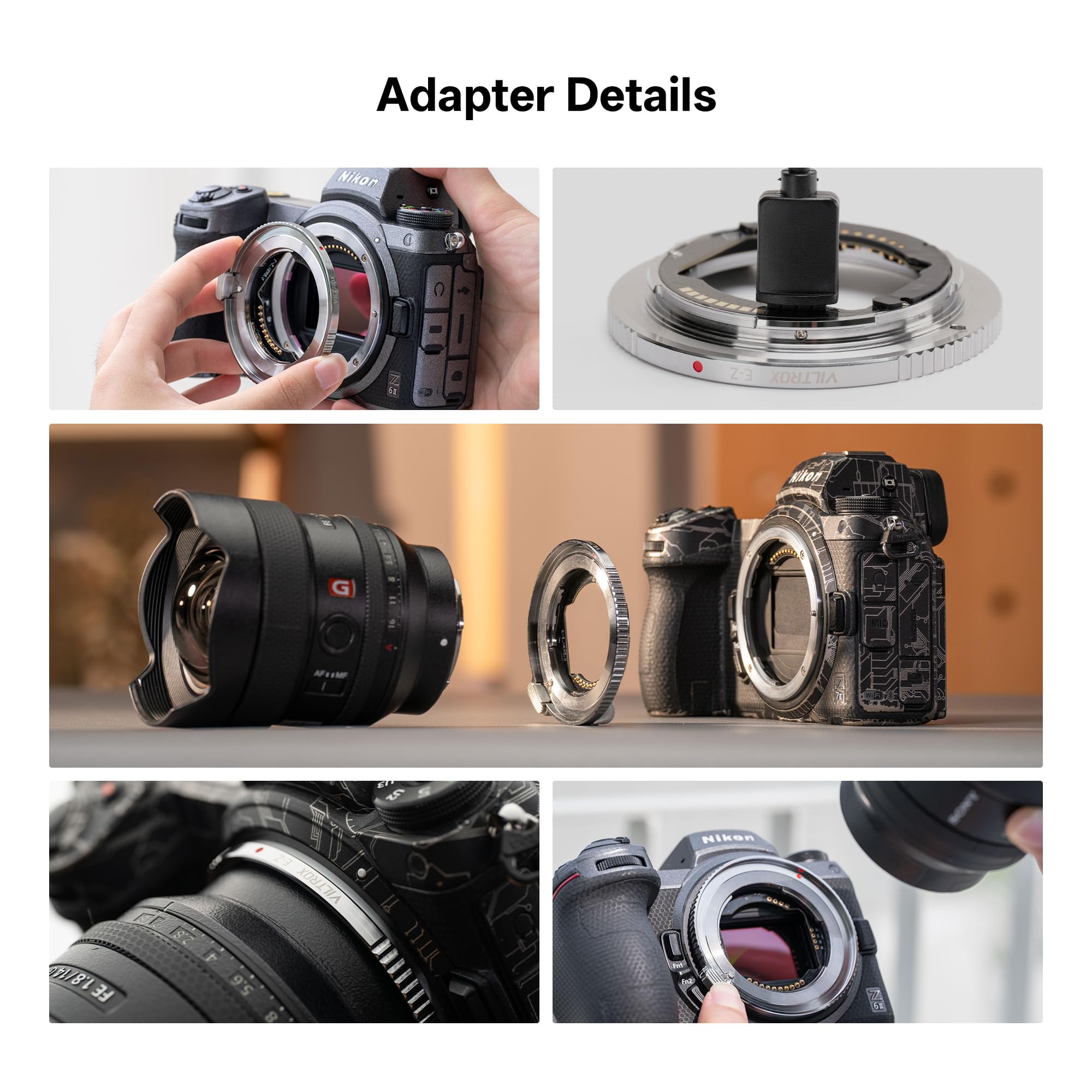 VILTROX Adattatore di Montaggio Obiettivo con Autofocus E-Z per Obiettivi Sony E Mount su Fotocamere Z Z5 Z6 Z6II Z7 Z7II Z50 Zfc Z9 Zf Z3 – 4mm Ultra-Sottile, EXIF, Apertura Automatica, Interamente
