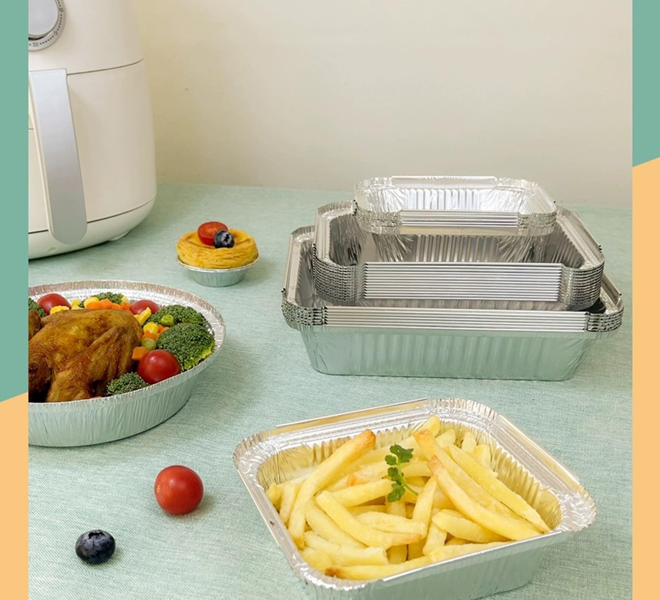 Barquette Aluminium 30 Pièces avec Couvercle 1750ml 700ml 410ml Réutilisables Jetable Barbecue Cuisiner Griller Cuire