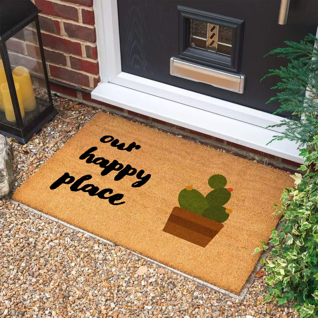 Morbuy Felpudo de Fibra de Coco (Cactus,60x90cm) | Alfombra de Entrada Exterior Interior Casa Felpudo Antideslizante para Puerta de Entrada para Atrapar Suciedad en Pasillos