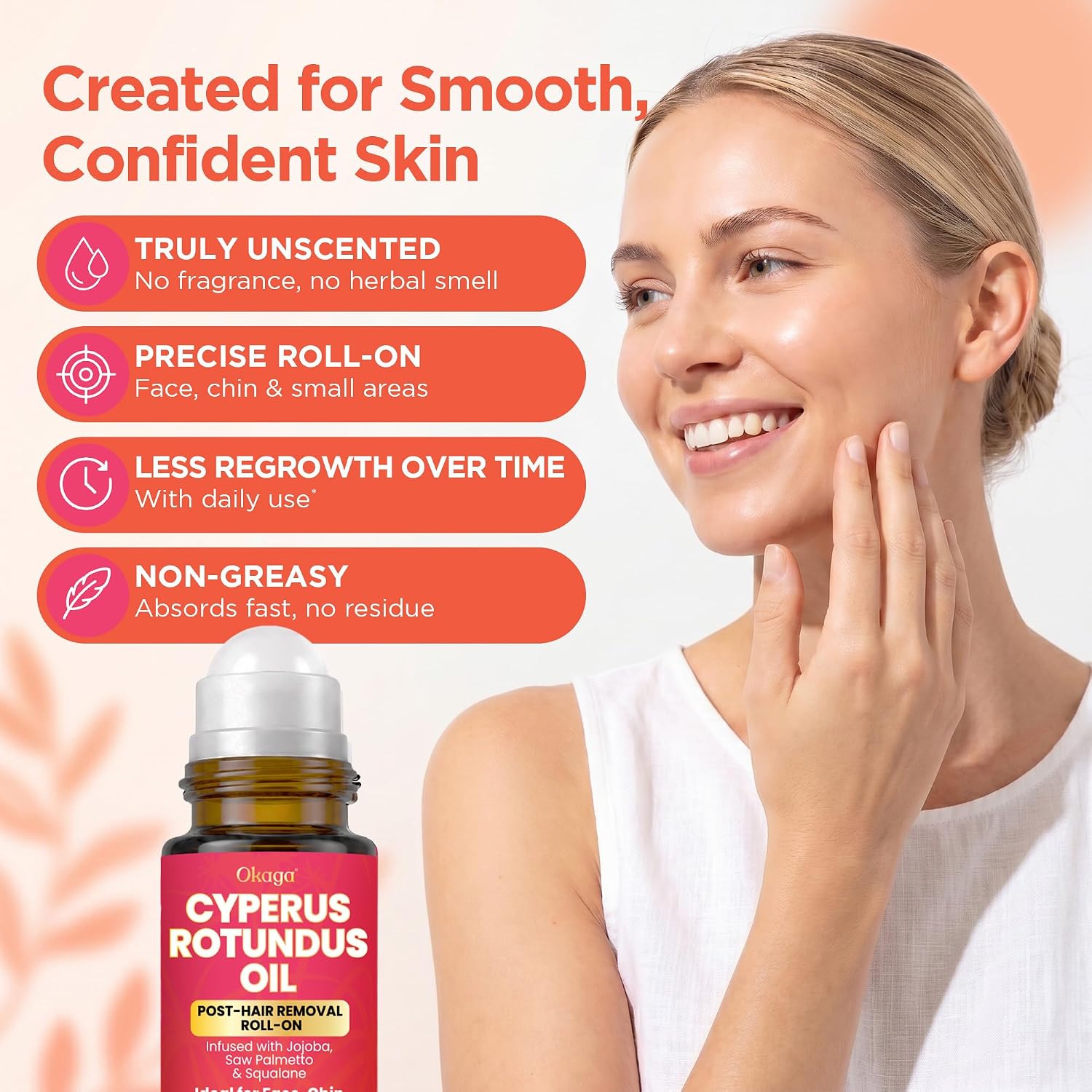 Okaga Cyperus Rotundus Oil Hair Removal Roll-On, Jojoba & Squalane, 60ml
