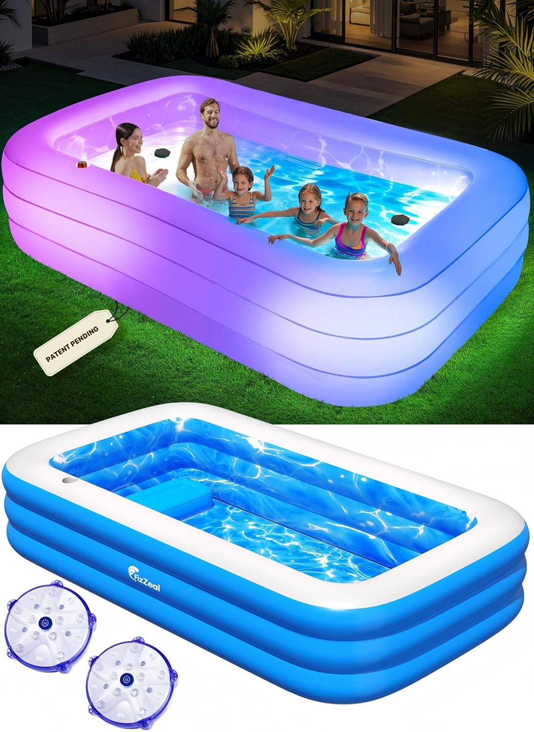 FizZeal Inflatable Pool with Seat and Pool Lights