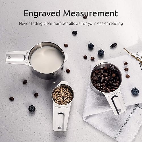 Miniatura 5 de U-Taste Juego de 9 cucharas medidoras de acero inoxidable 188 y taza medidora, juego de 7 para ingredientes secos y líquidos con medición grabada