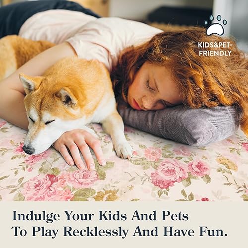 Miniatura 6 de Lahome Alfombra floral lavable de 3 x 5 pies, alfombras pequeñas para dormitorio, suaves, antideslizantes, alfombras de entrada para interiores,