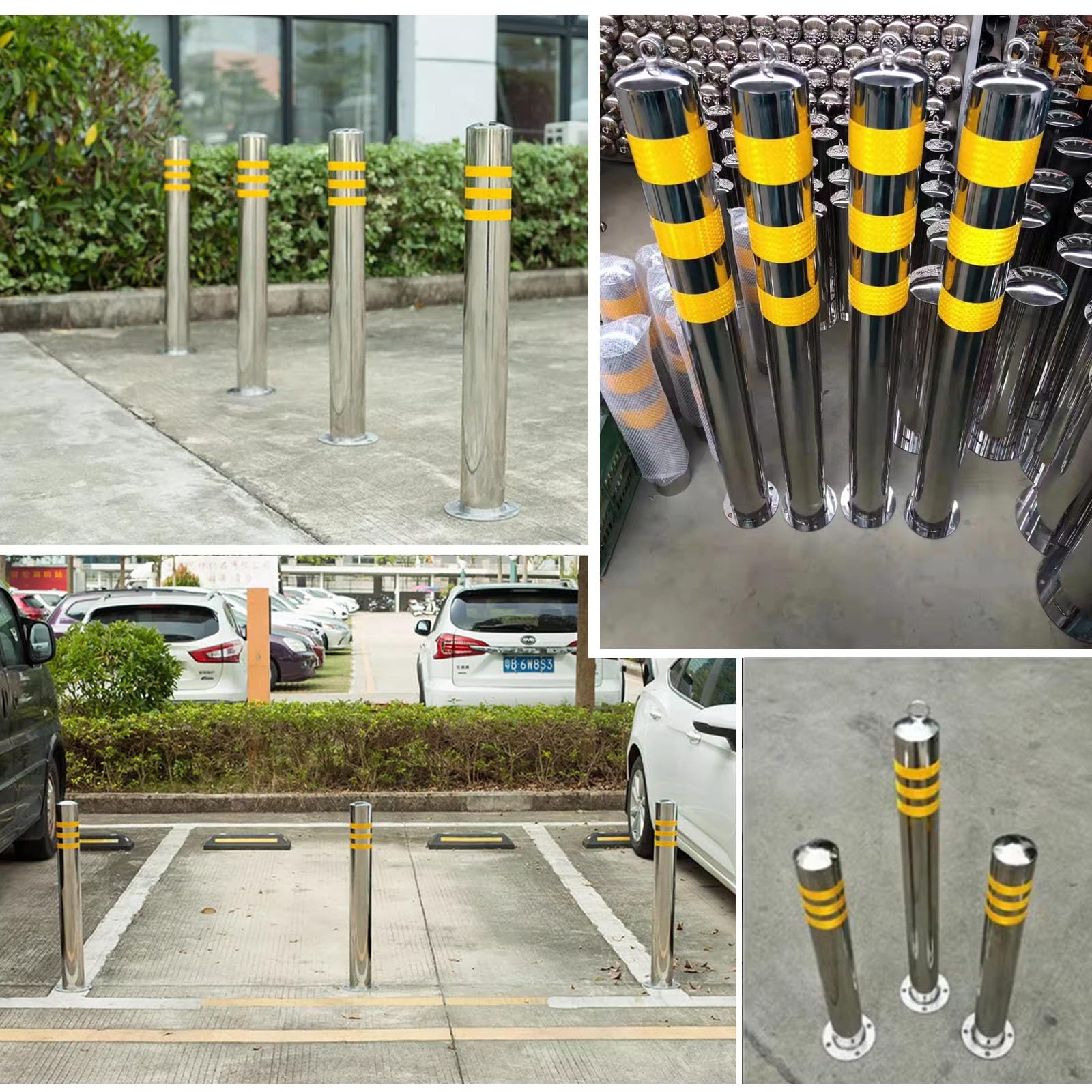 WDJBPSH Set of 2 Traffic Delineator Posts, Stainless Steel Driveway Barrier Parking Cones Visual, for Crowd Control/Street Stanchion/Road Cones, Detachable & Lockable Base Warning Pile(H-80cm/31.4in)