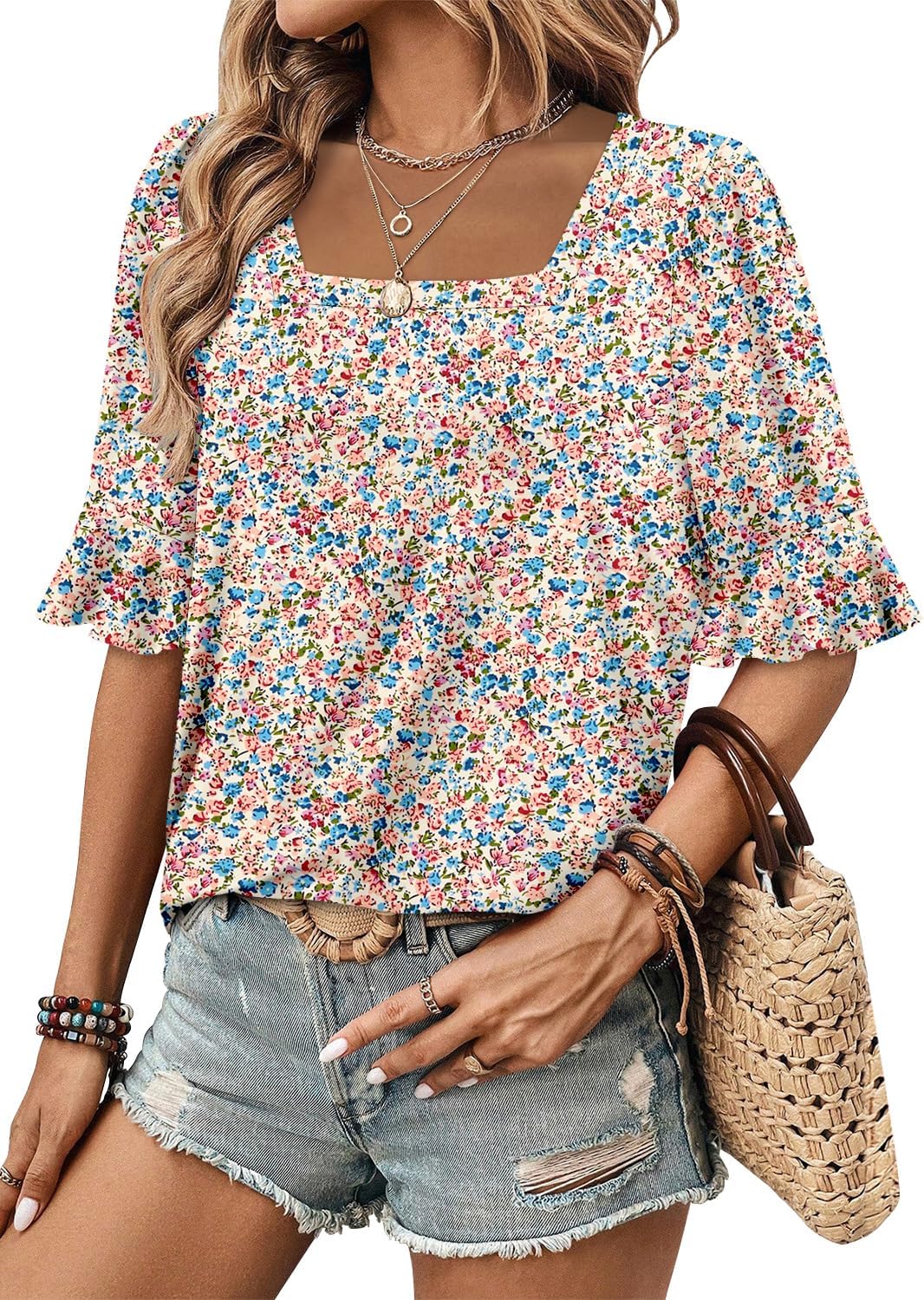 ROSELINLIN Half Sleeve Top for Women Summer Dressy Casual Tunic Top - Image 4