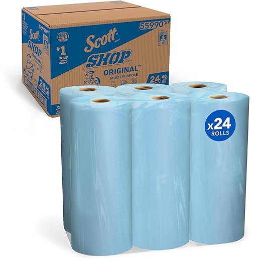 Scott® Shop Towels Original™ (55990), Blue Shop Towels, Big Rolls, 4 Packs of 6 Rolls, 11"x9.4" sheets, (60 Towels/Roll, 24 Rolls/Case, 1,440 Towels/Case)