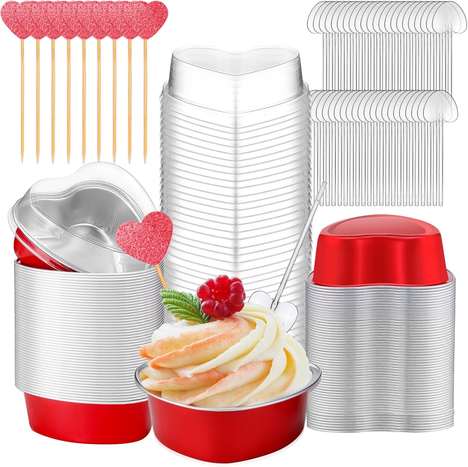 450 Pcs Valentine Heart Cake Pans Set Includes 150 Aluminum