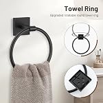 Towel Ring Set 4 Piece Bathroom Hardware Set Includes Towel Ring 2 Towel Hooks and Toilet Paper Holder Stainless Steel Wall Mounted (Matte Black)