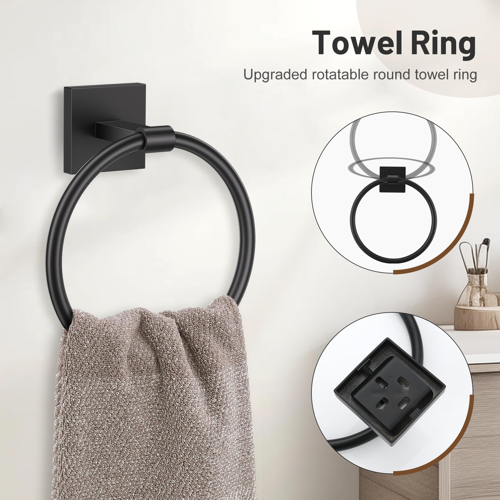Matte Black Bathroom Hardware Set - 5 Piece Towel Bar -3