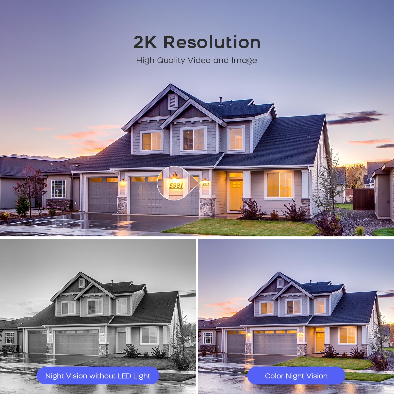 2K Cámara Vigilancia WiFi Exterior Solar, 360° PTZ Cámara Exterior Solar con Panel Solar/Alimentación por batería, Visión Nocturna Color, Audio bidireccional, PIR Sirena, Tarjeta SD de 32 GB
