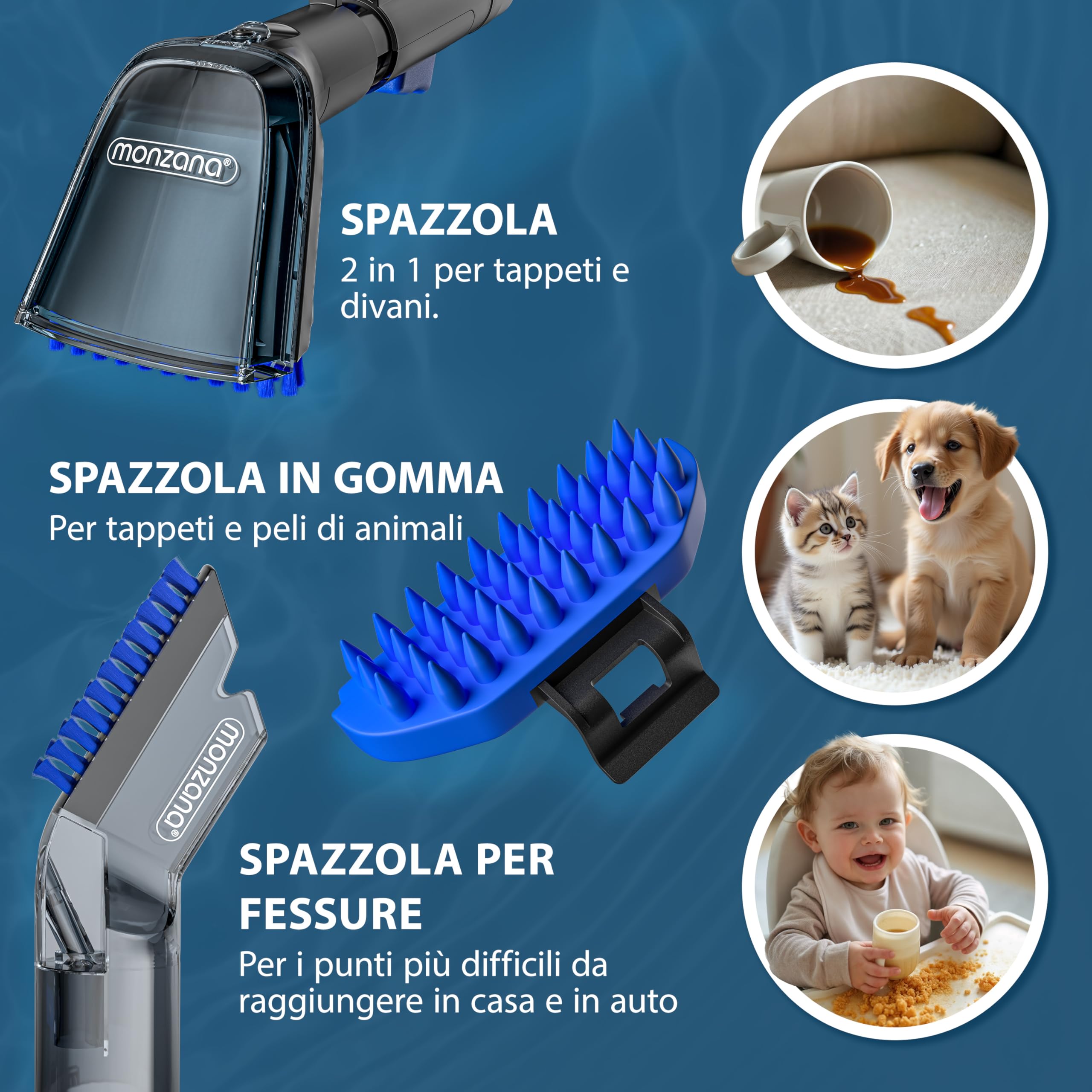 MONZANA Lavatappeti Aspirapolvere Tappeto Lava Divano Moquette Auto con Doppio Serbatoio Aspira Liquidi Pulisci Tappezzeria Tubo da 1,2 m Raggio d´Azione 5,5 m