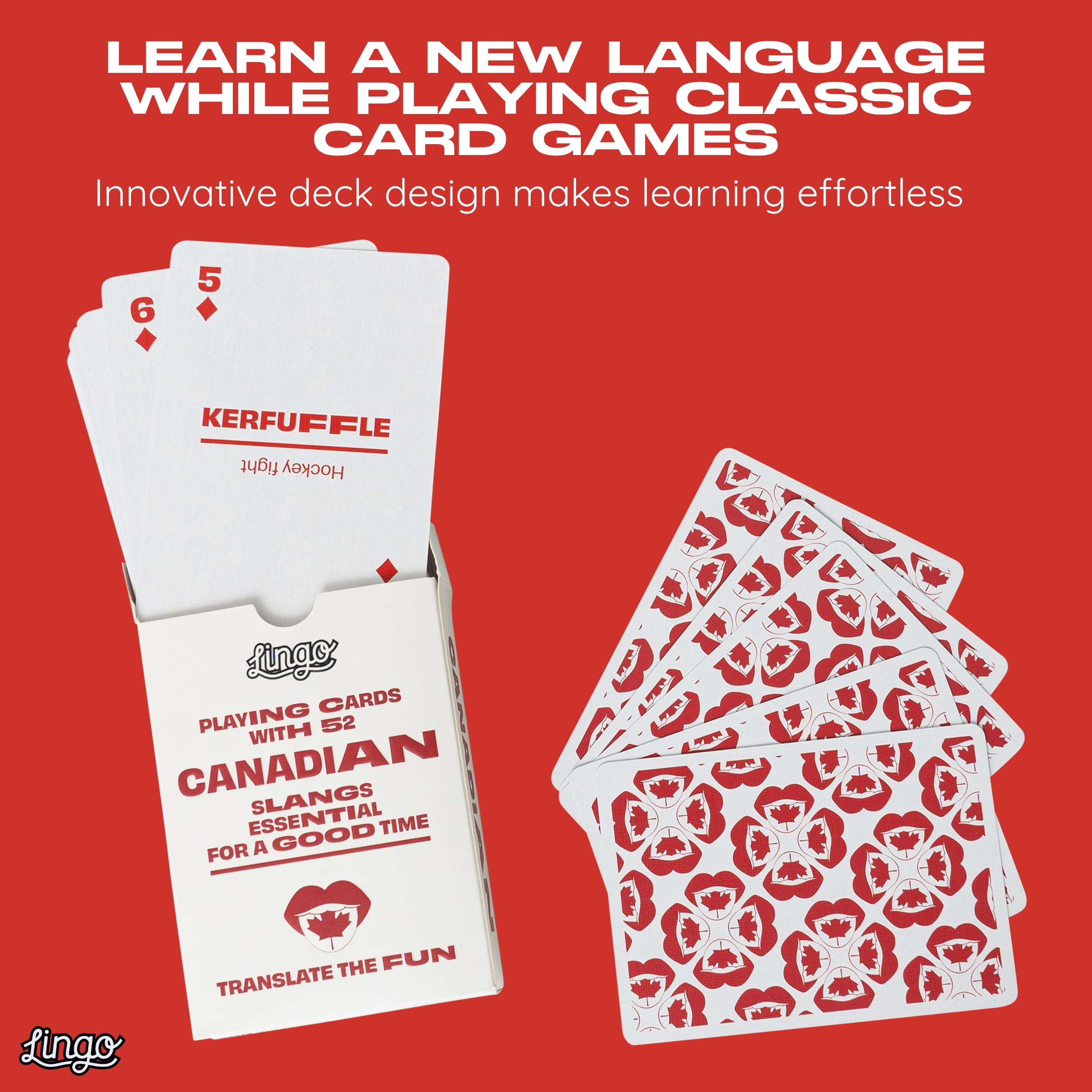 Canadian Lingo Spielkarten | Reise-Lernkarten | Lernen Sie kanadischen Slang-Wortschatz auf lustige und einfache Weise | 52 wichtige Übersetzungen