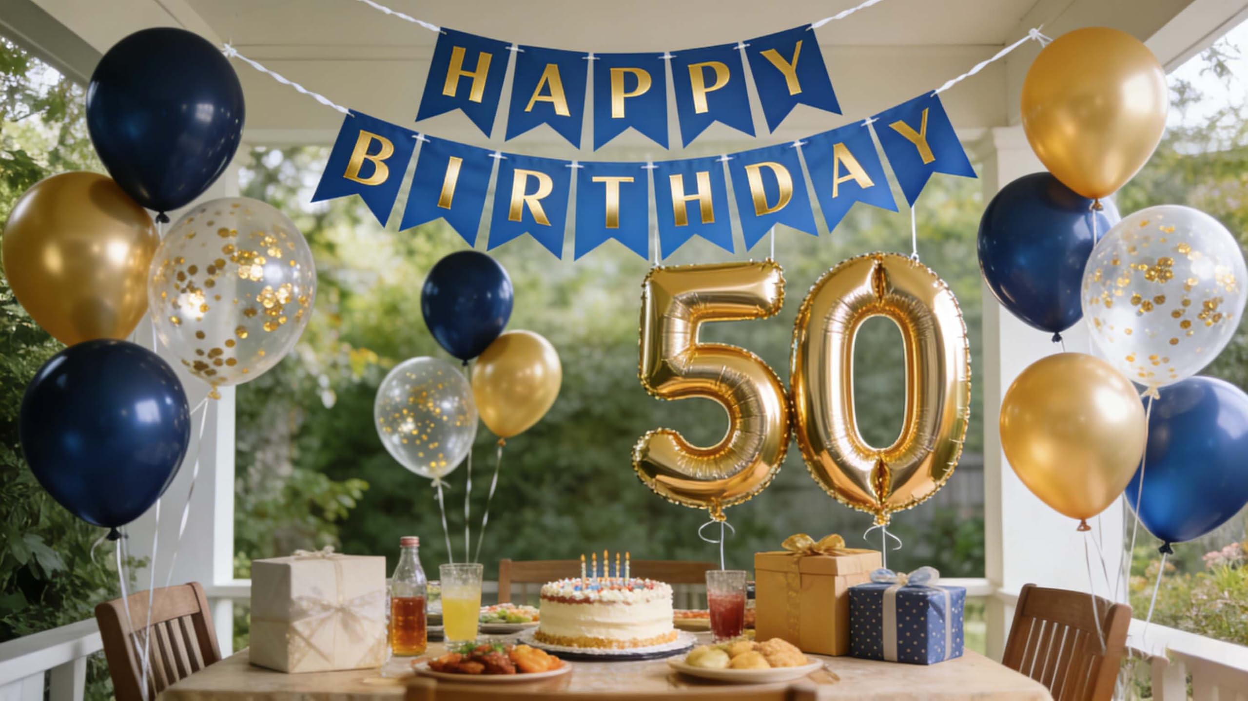 50th Birthday Party Decorations for Men Women, Navy Blue Metallic Gold Number 50 Foil Confetti Latex Balloons 50th Birthday Party Supplies for Men Him Husband 50 Years Anniversary(50th)