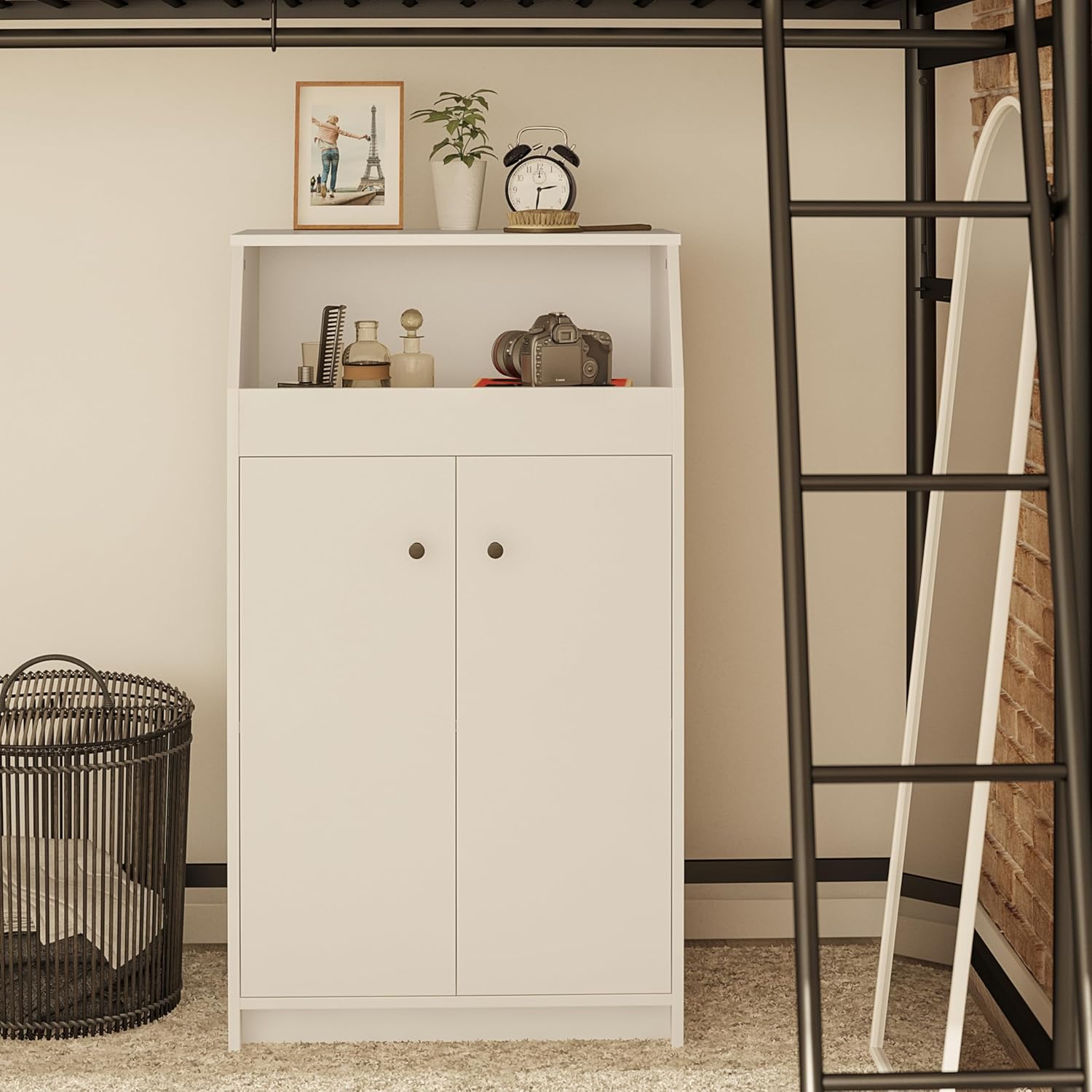 White High-Density Fiberboard 2 Door Storage Tower