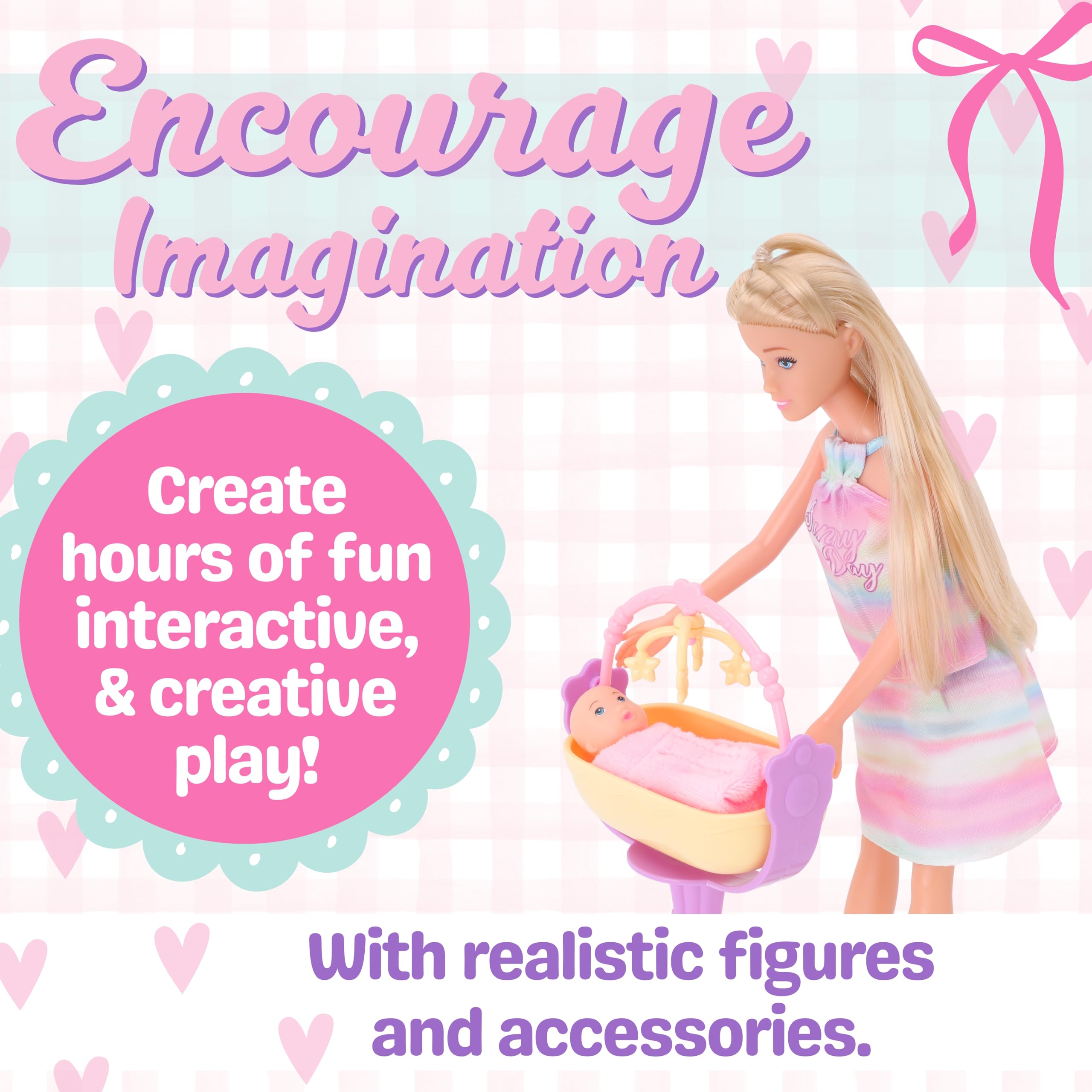Toyland® Twin Baby Care Fashion Doll Playset - 1 Doll, 2 Babies, 1 Rocking Cot, 1 High Chair & 11 Accessories Included - Girls Toys - Image 4