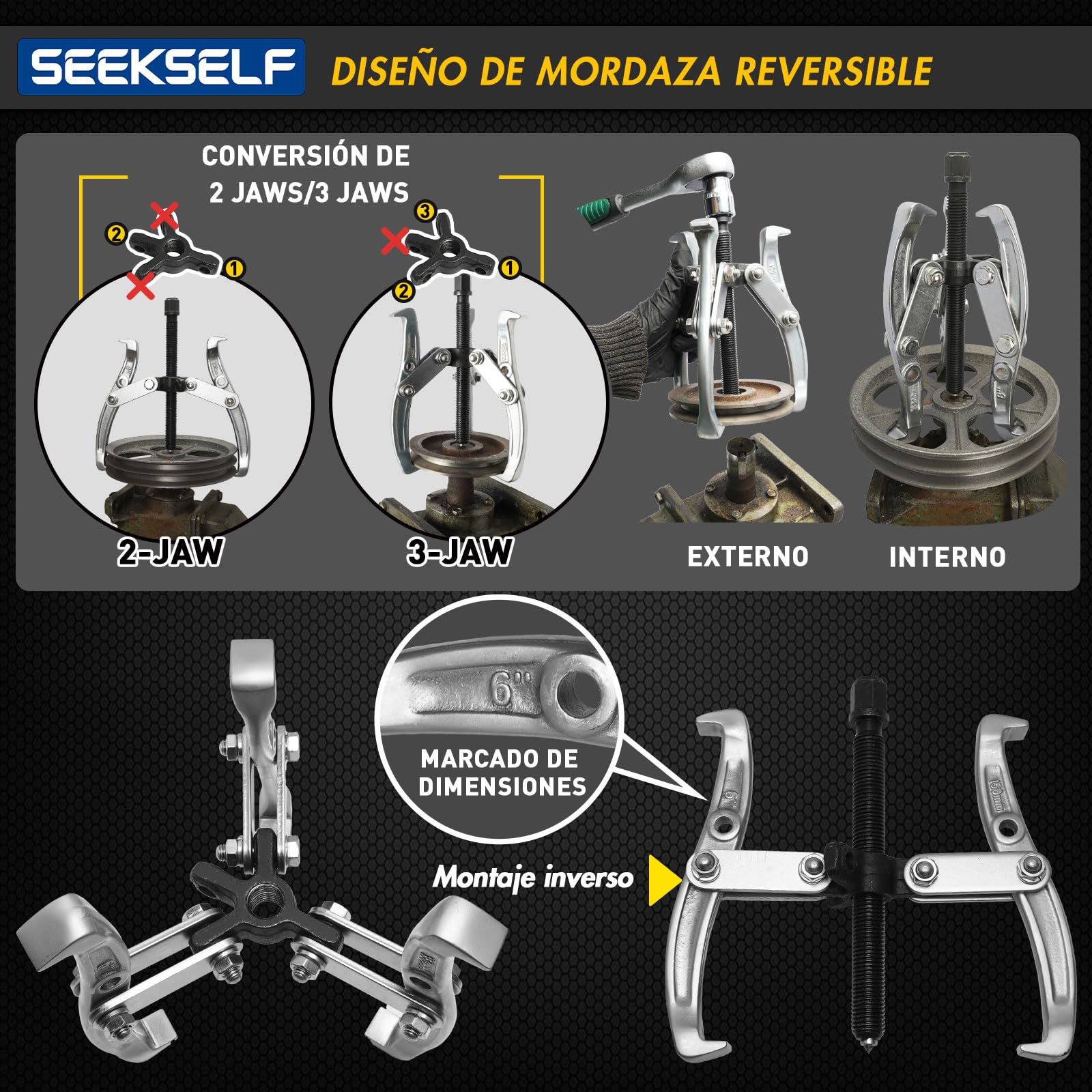 Juego de extractor de engranajes de 3", 4", 6" y 8" pulgadas, kit de extractor de rodamientos de 2 mandíbulas/3 mandíbulas con llave dinamométrica, herramienta de tracción resistente