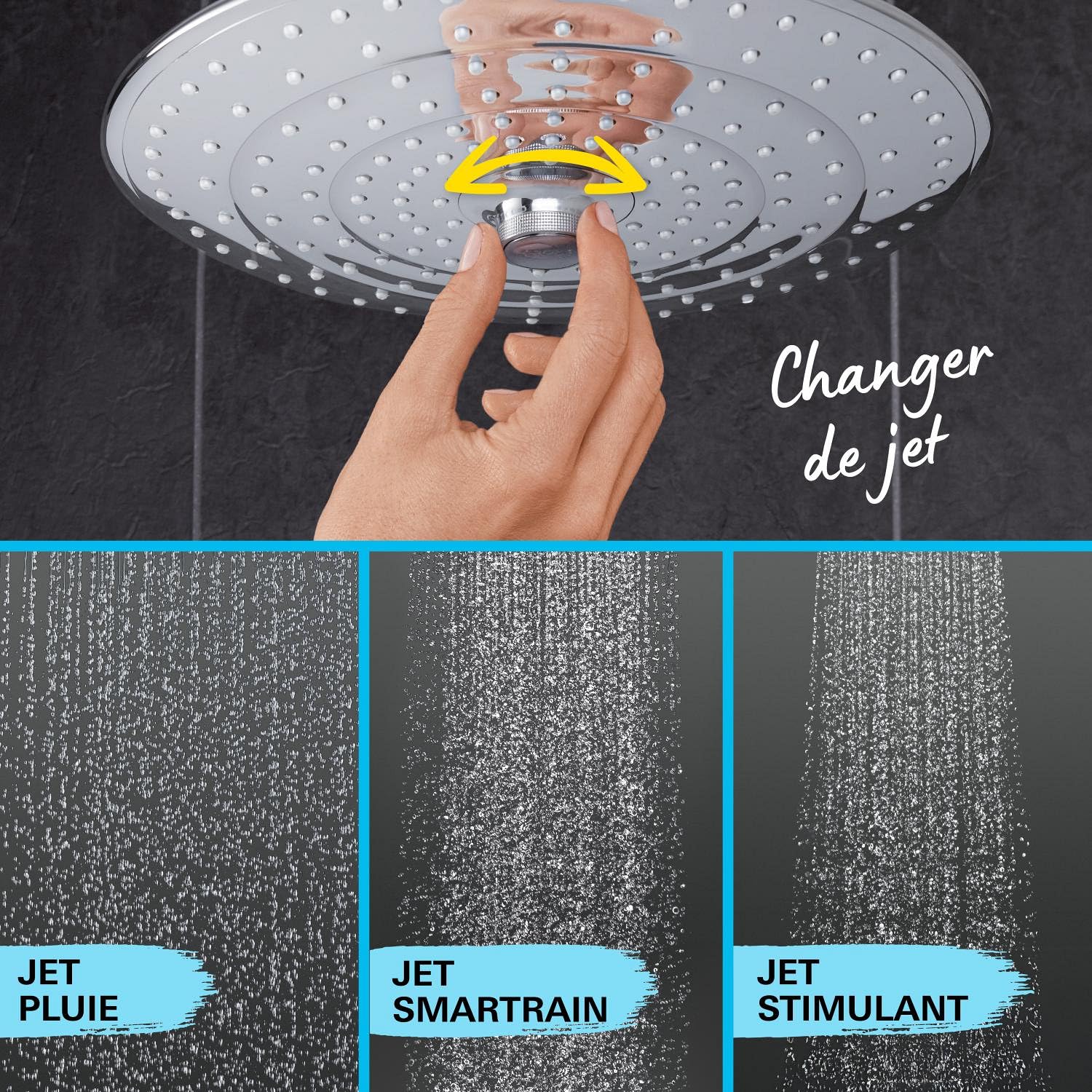 GROHE Colonne de douche avec inverseur Vitalio Joy 260, douche apparente, tête de douche 250mm, barre orientable, pommeau de douche Vitalio Joy 110 3 jets, chromé, 27357002 (Import Allemagne)