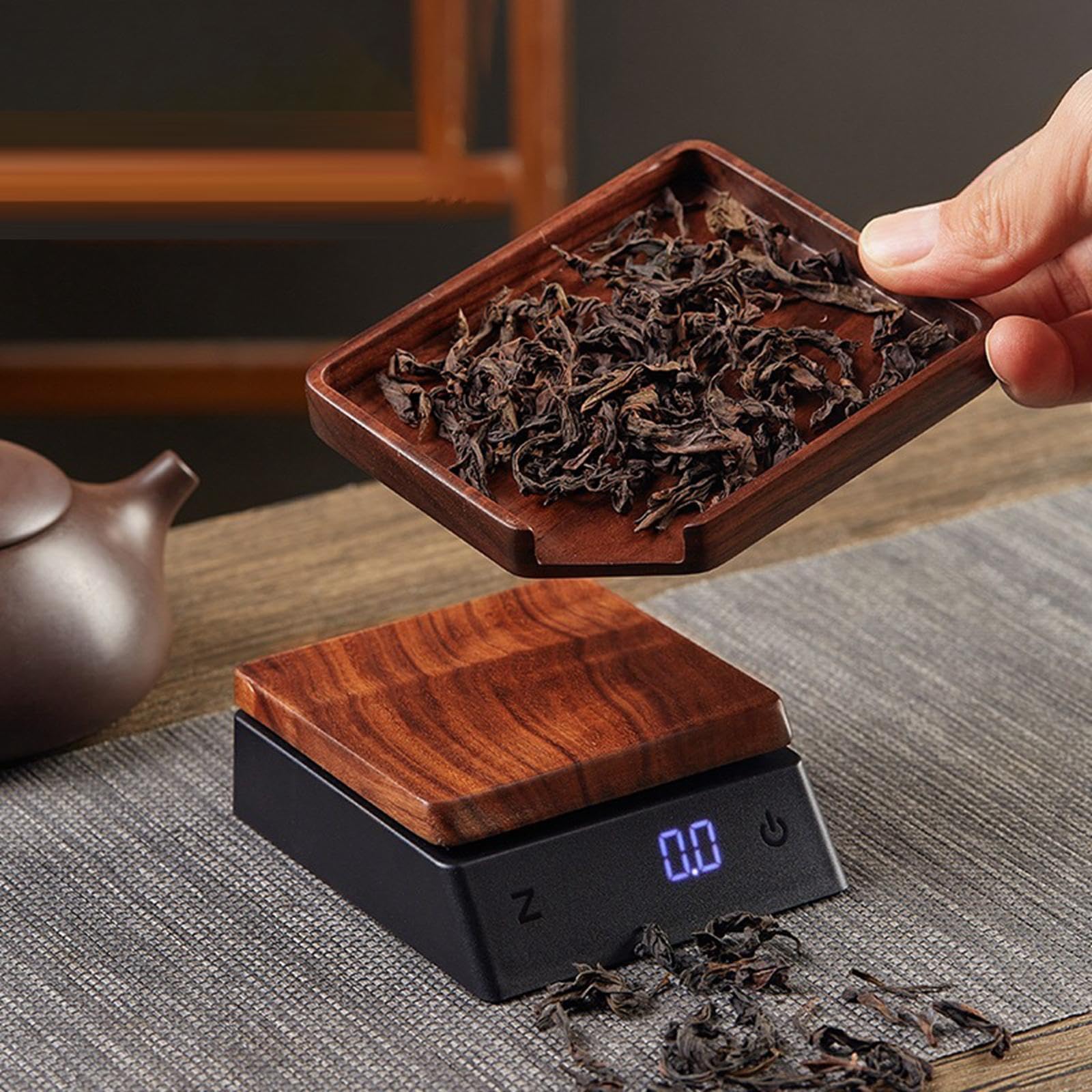 Digitale Kaffeewaage mit Präziser Elektronischer Anzeige Tragbare Waage für Tee Kaffee Und Backzutaten Langlebiges Holzmaterial für Büro Haushalt Und, Schwarz