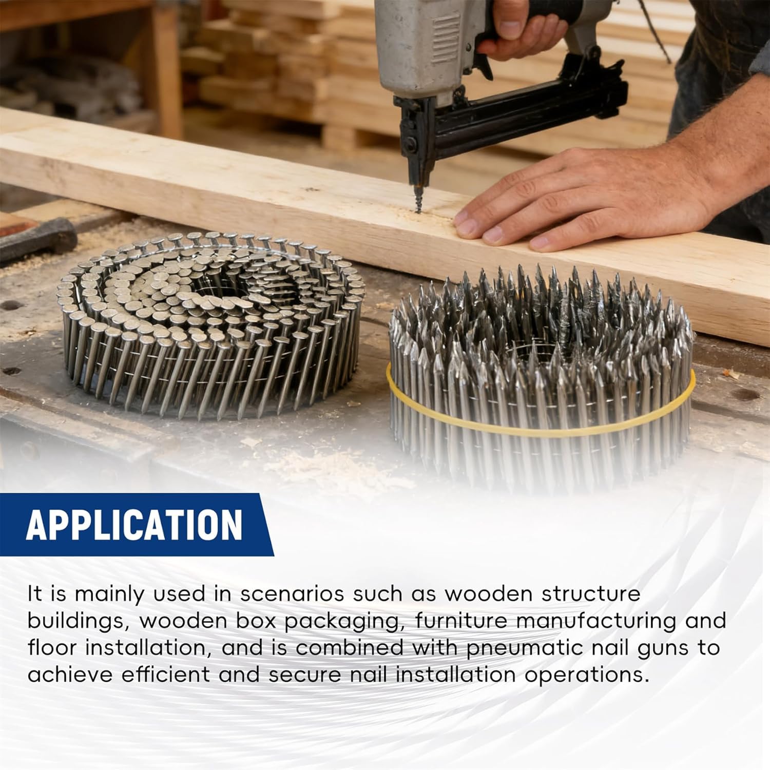 waltyotur 3600 Count Stainless Steel Coil Roofing Ring Shank Siding Nails 15-Degree Collated Wire Coil 1-3/4 Inch, 0.09 Inch Ring Shank, Small Cap Coil Stud Siding Nails