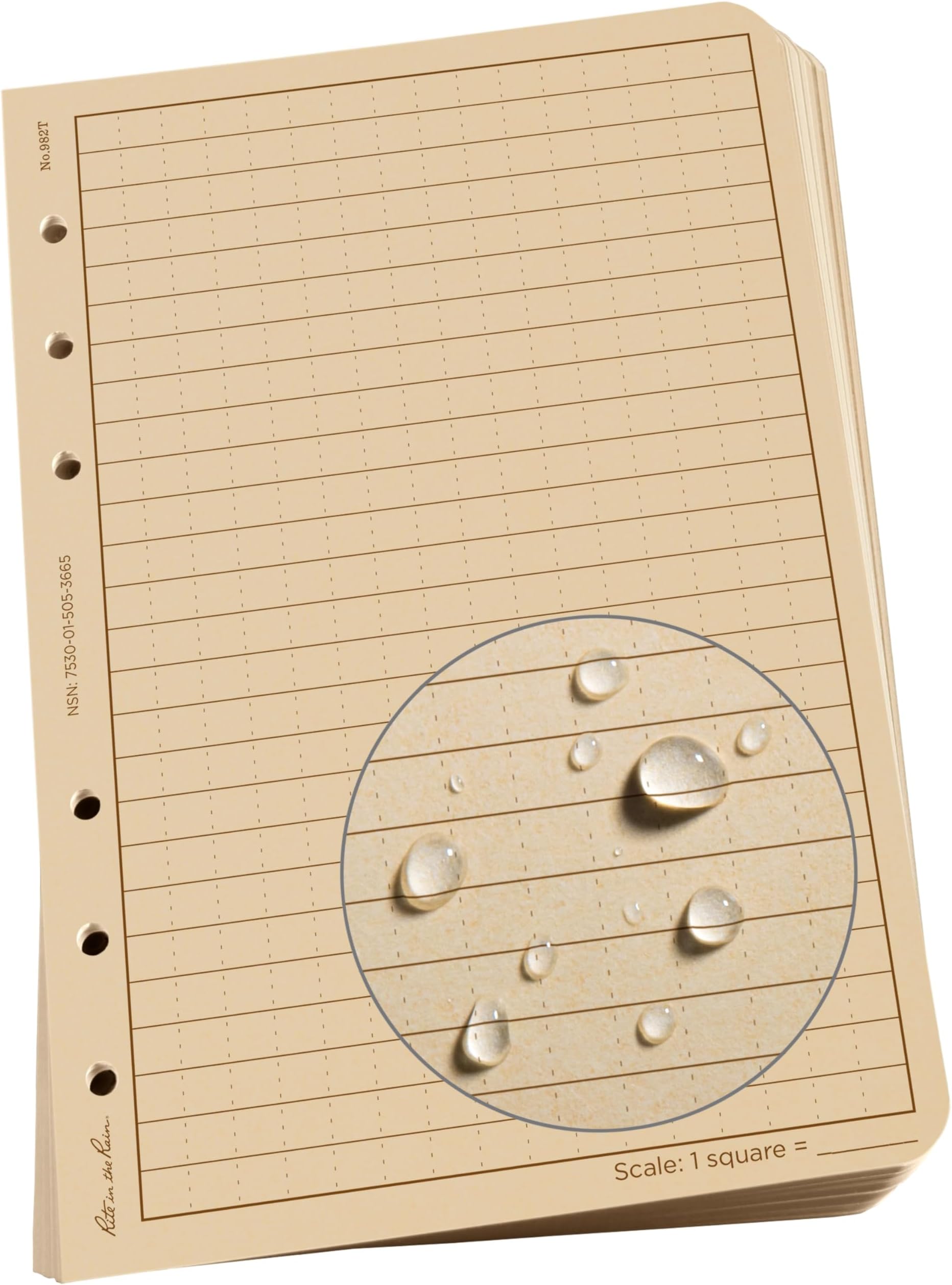 Waterproof Loose Leaf Universal Paper 100 Sheets Colour Tan 6 hole Punch Recyclable Fits Ring Binder 9200T No.210 and No.210T All Weather Paper,4⅝ x 7-Inch