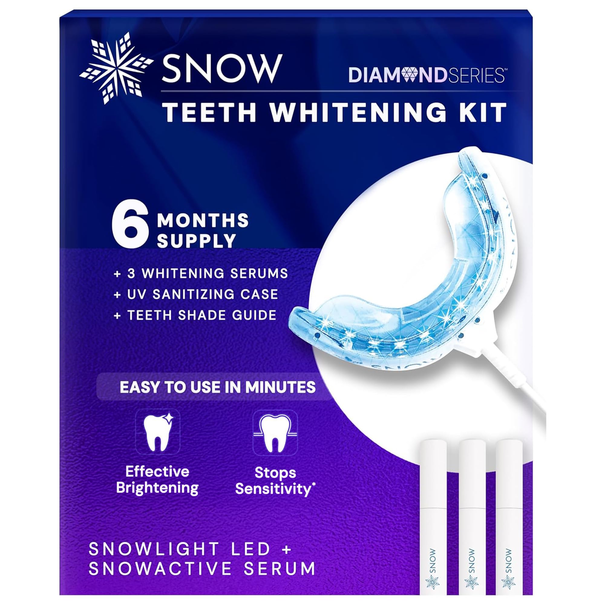 Snow Teeth Whitening Kit - Snow Teeth Whitening Serum and LED Mouthpiece Whitener, Formulated with Hydroxyapatite, Good for 6 Months - Wired Kit with 3 Wands