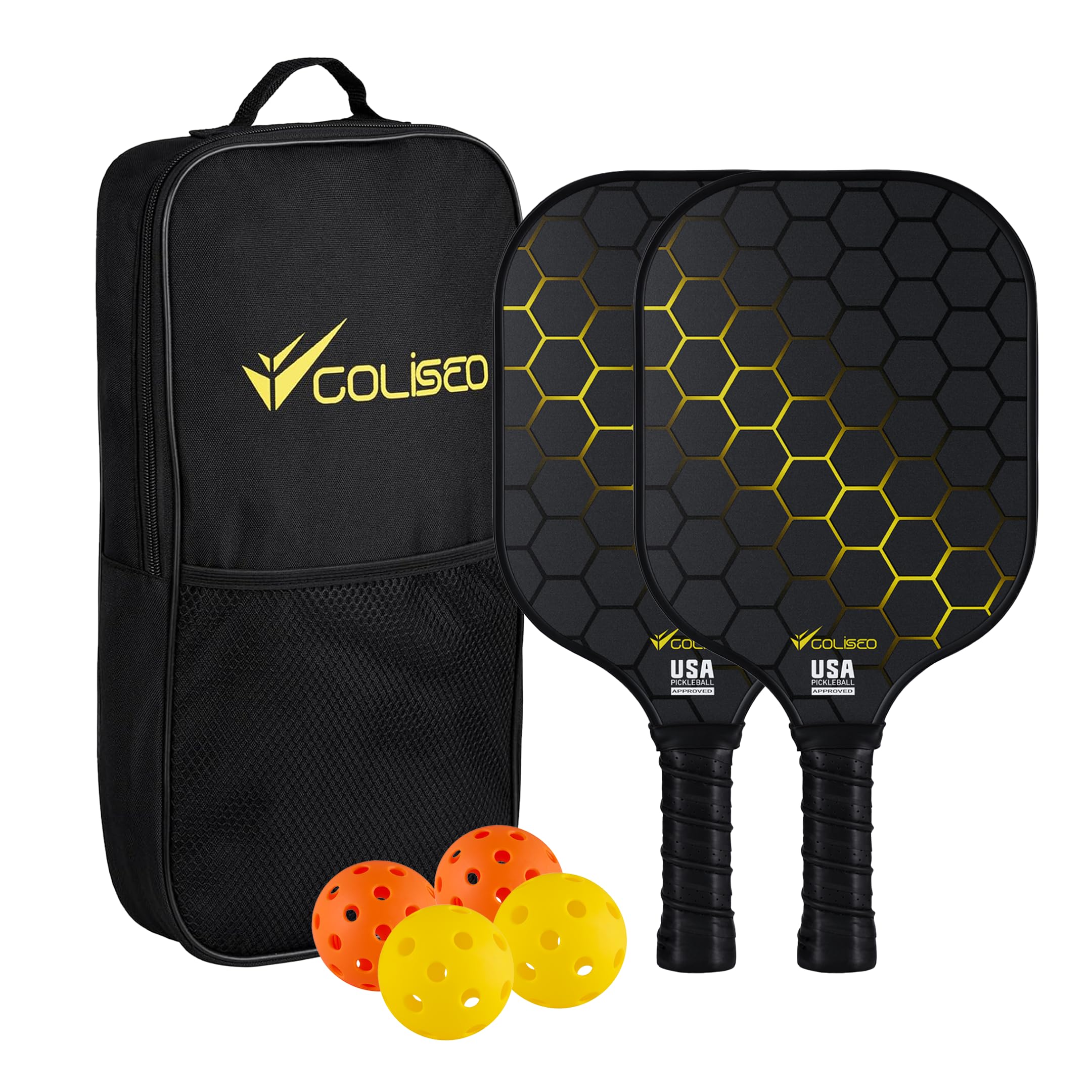 Pickleball T700 RAW Carbon Fibre Thermoformed Paddles Kit with 4 Balls & 2 Paddles with Storage Bag Pickleball Game Set