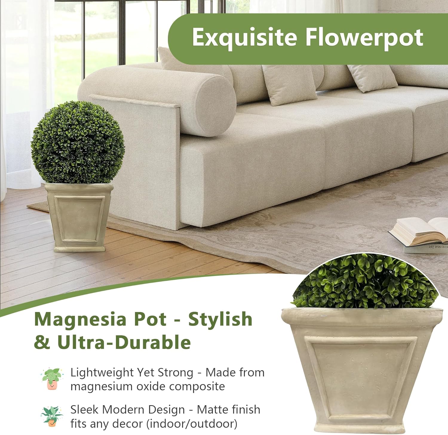 23" Artificial Plant Topiary Ball Set of 2 Ball Topiary in Square Pot for Home Office Outdoor and Indoor Decor Porch Plants