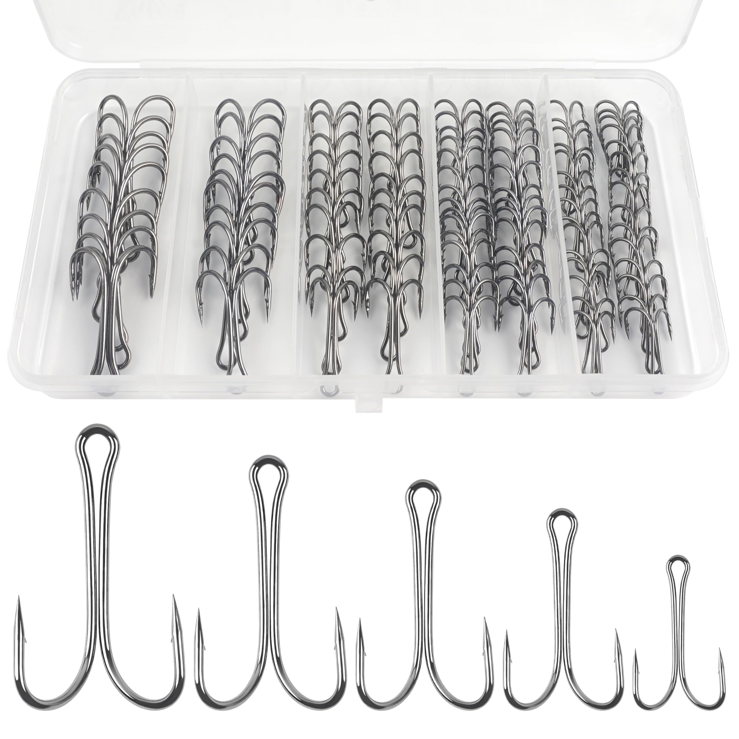 Classic Double Fishing Hooks Kit,40pcs/100pcs Frog Hooks Fly Tying Fishing Hooks Open Shank 3X Strong High Carbon Steel Barbed Fish Hook for Saltwater Freshwater