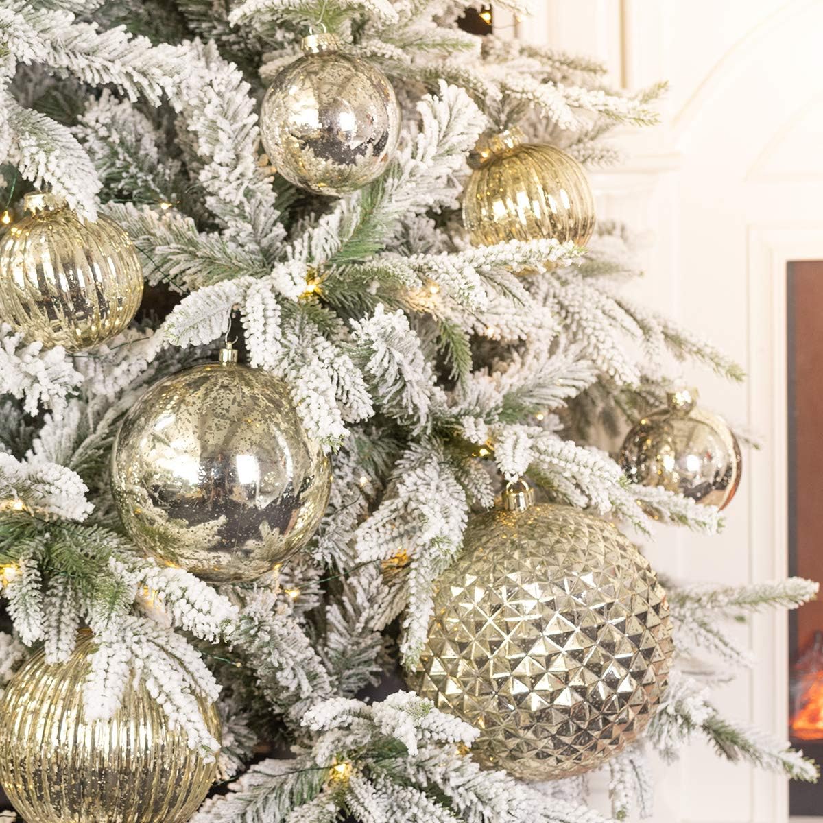 KI Store Christmas Ball Ornaments Champagne 6-Inch Set of 4 Extra Large Hanging Tree Ball Ornament Decorations Super Large Shatterproof Vintage Mercury Balls image 2