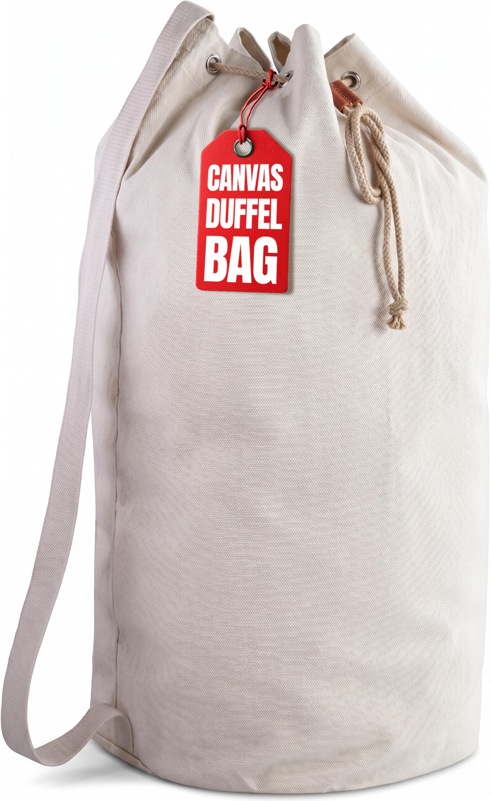 Canvas Duffel Bag - Drawstring, Leather Closure, Shoulder Strap