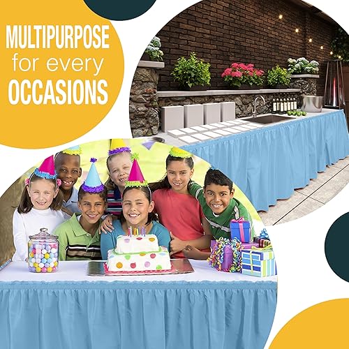 Miniatura 119 de Exquisite Falda de mesa con volantes, color marrón, paquete de 2 faldas de mesa de 14 pies de largo para mesas rectangulares de 6 pies o faldas