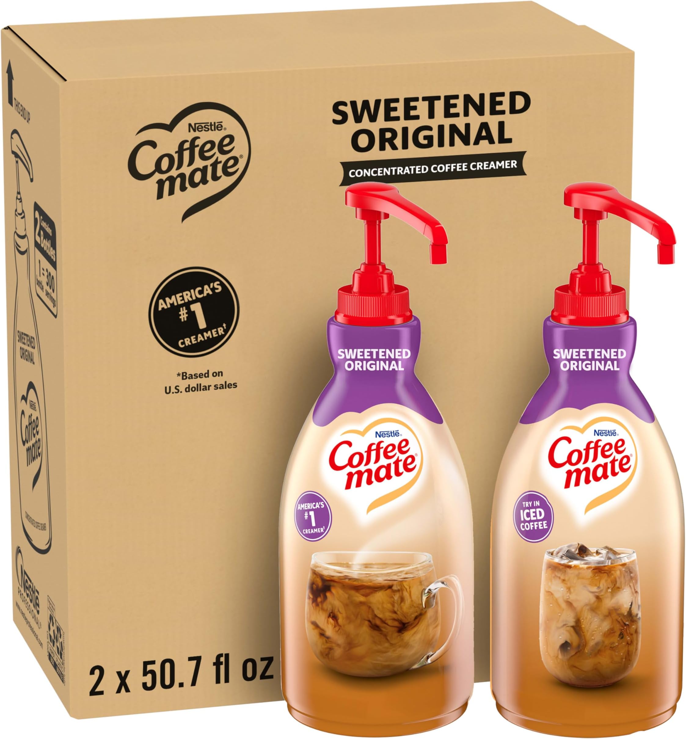 NESTLE COFFEE-MATE Coffee Creamer, Sweetened Original, 1.5L liquid pump bottle, Pack of 2