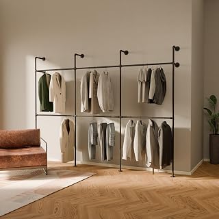 pamo Kleiderstange Wandmontage Schwarz – 296 x 222 cm | 460 kg Traglast