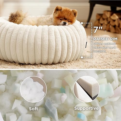 Miniatura 2 de Bedsure Cama para perros pequeños en forma de dona, cama para perros pequeños con forro polar de pana y parte inferior antideslizante, cama redonda