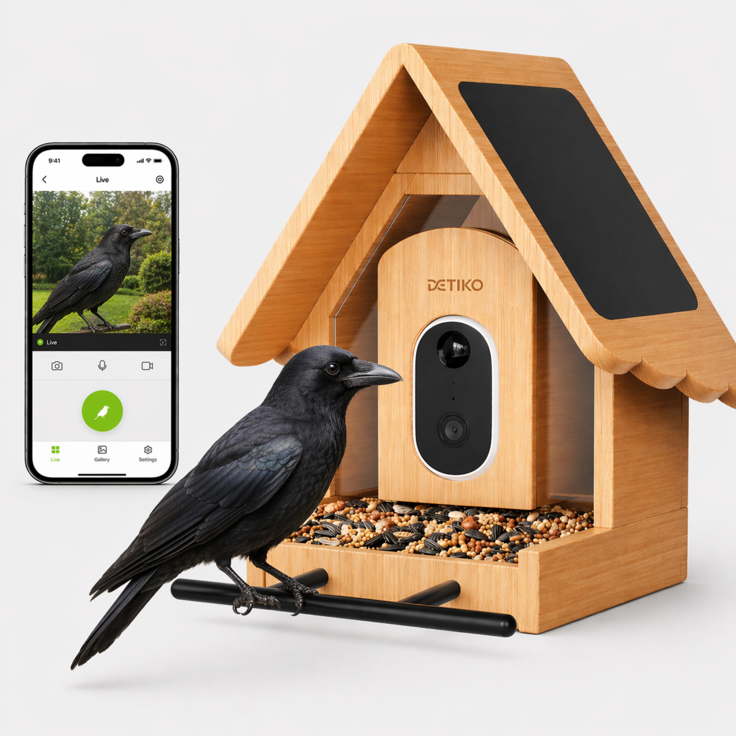 Bird Watching Camera, Bamboo Bird Feeder with Security Camera-image-16