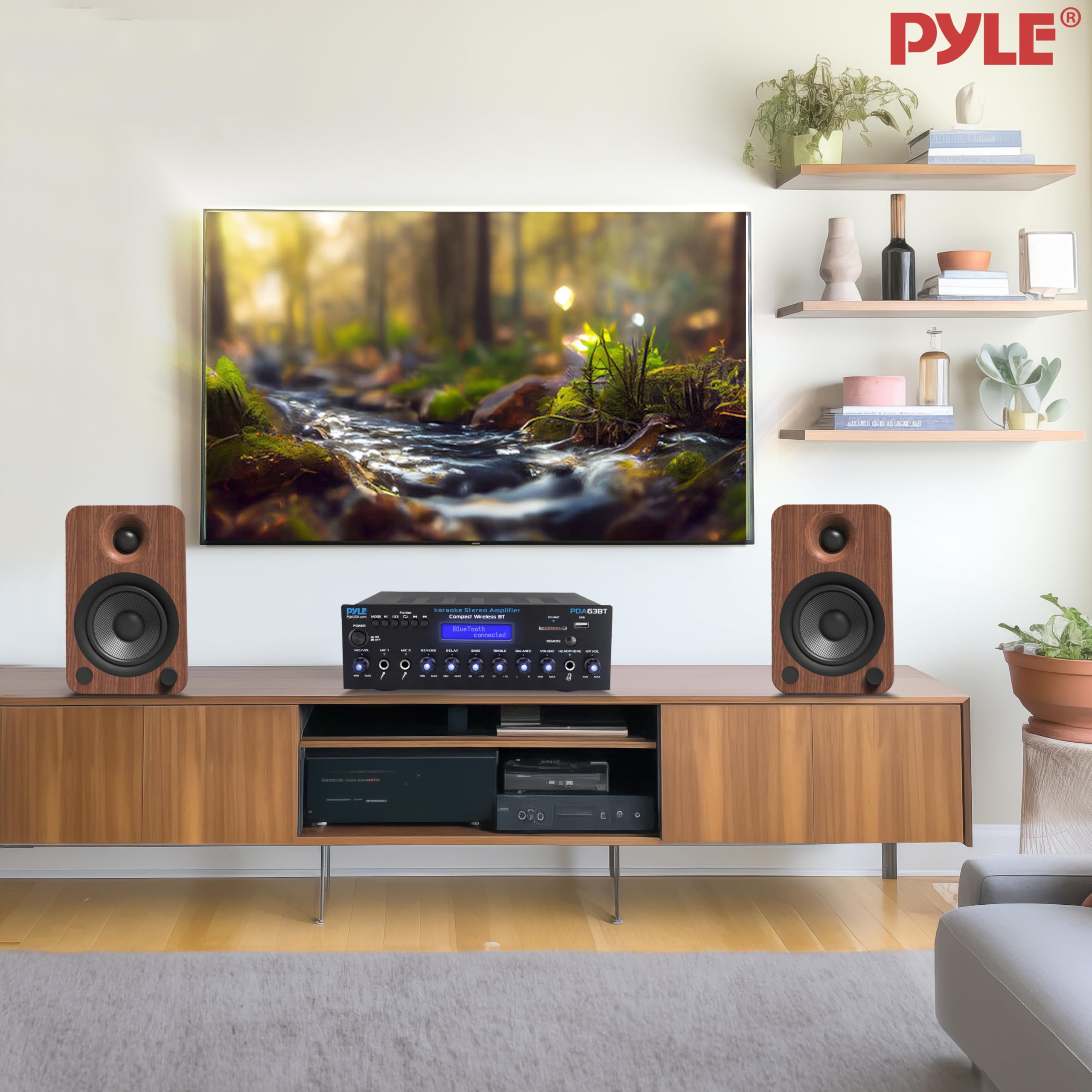Pyle Verstärker 200W Bluetooth Receiver 2 Kanal Stereo mit FM Radio USB/SD AUX RCA Mikrofon Eingänge Bass Höhenregelung Karaoke