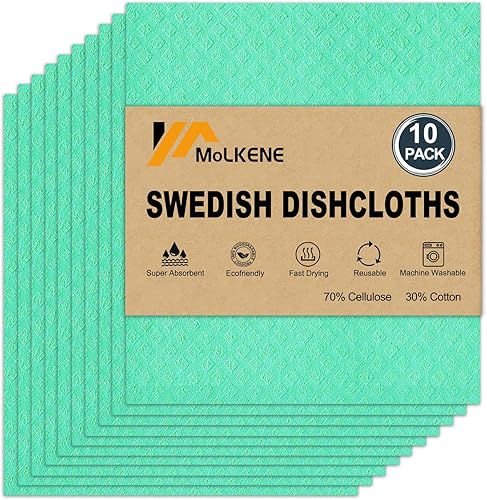 Paños de cocina suecos  Paquete de 10 paños de cocina reutilizables  Toallas de cocina ultra absorbentes para lavar los platos  Paños de limpieza de